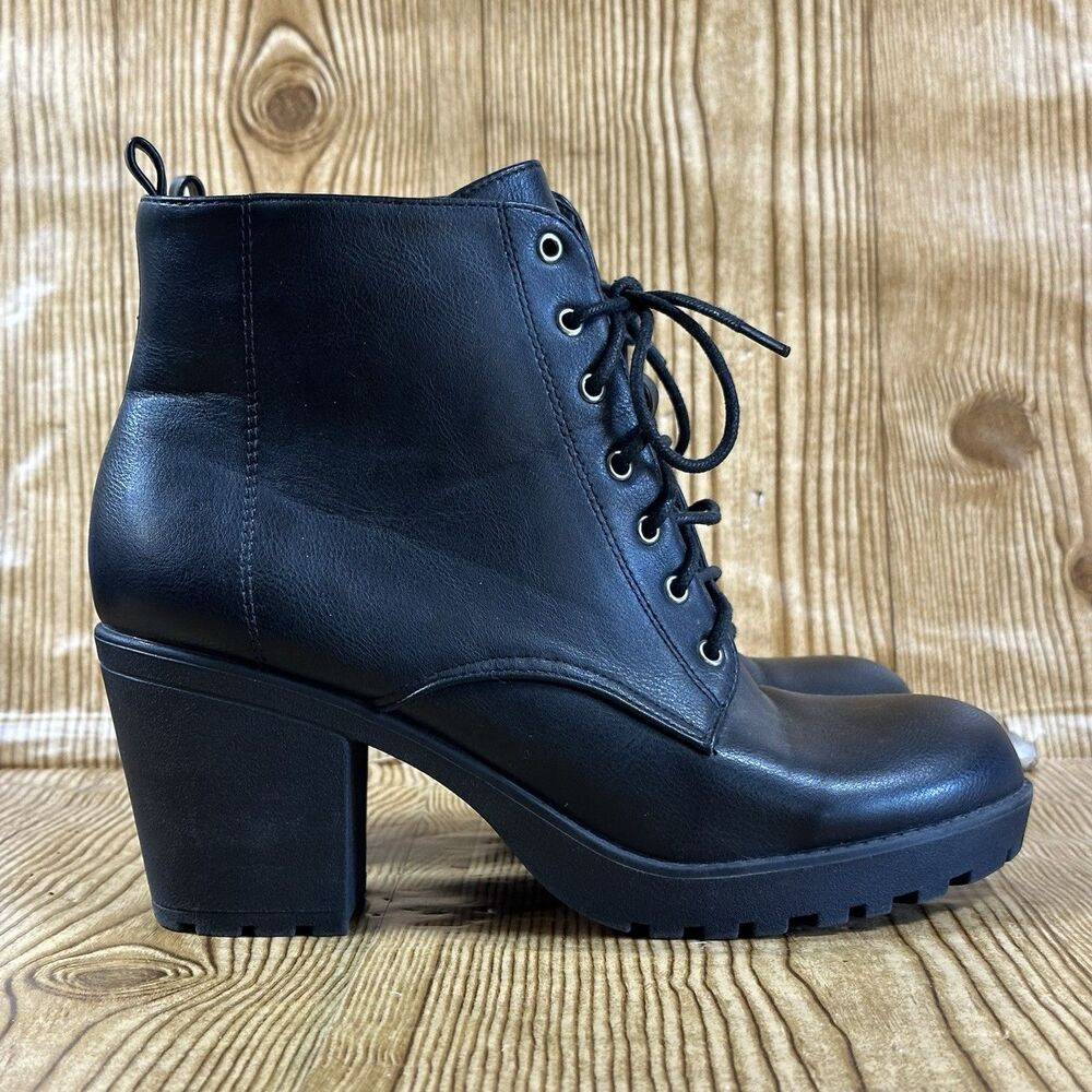 Top Moda Chunky Platform Combat Boots Black Size 9 Lug Sole Lace Up Goth Y2K